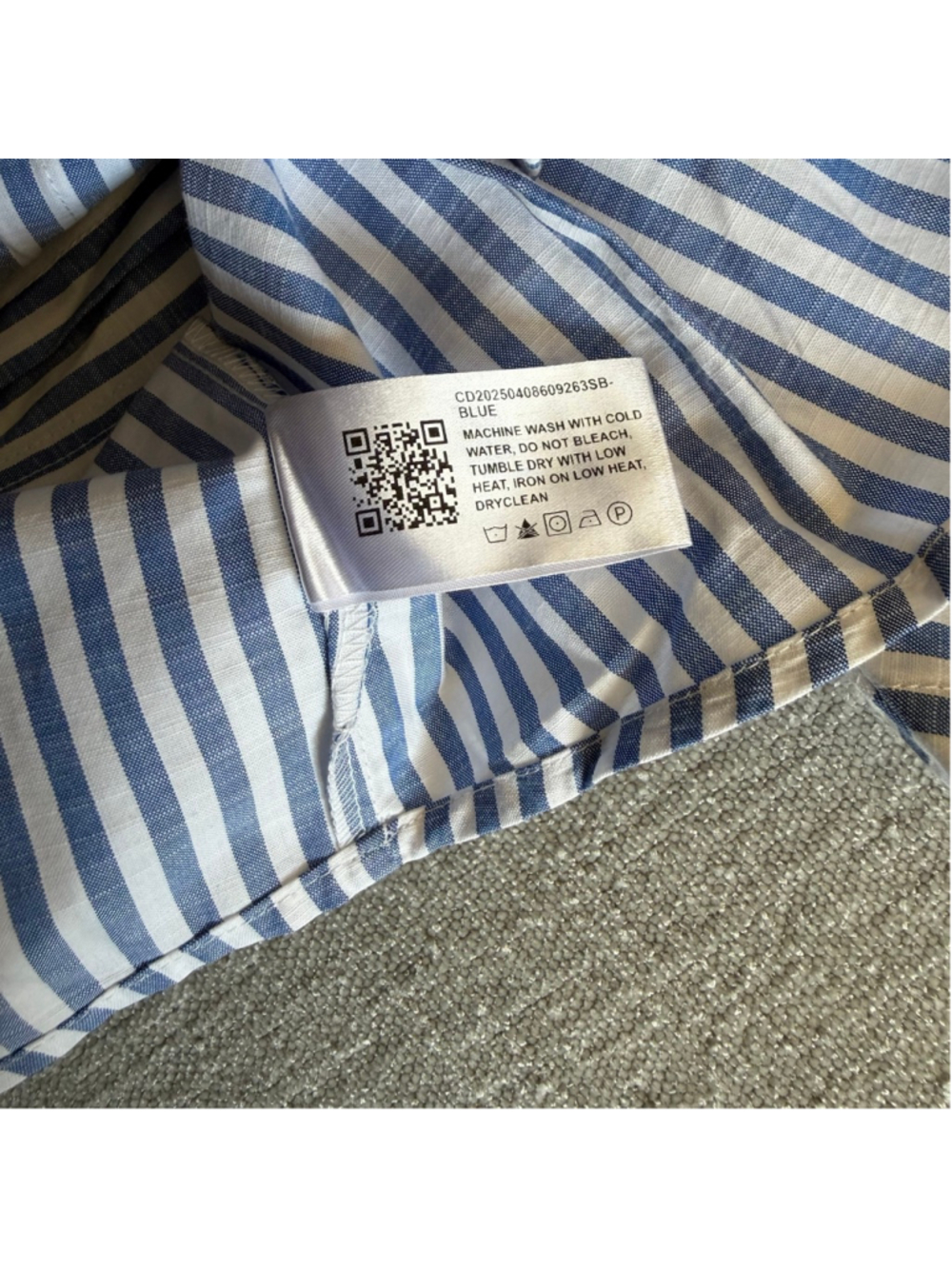 Cider COTTON-BLEND COLLAR STRIPE PLEATED CINCHED WAIST SHIRT blue and white 0X - Picture 7 of 12